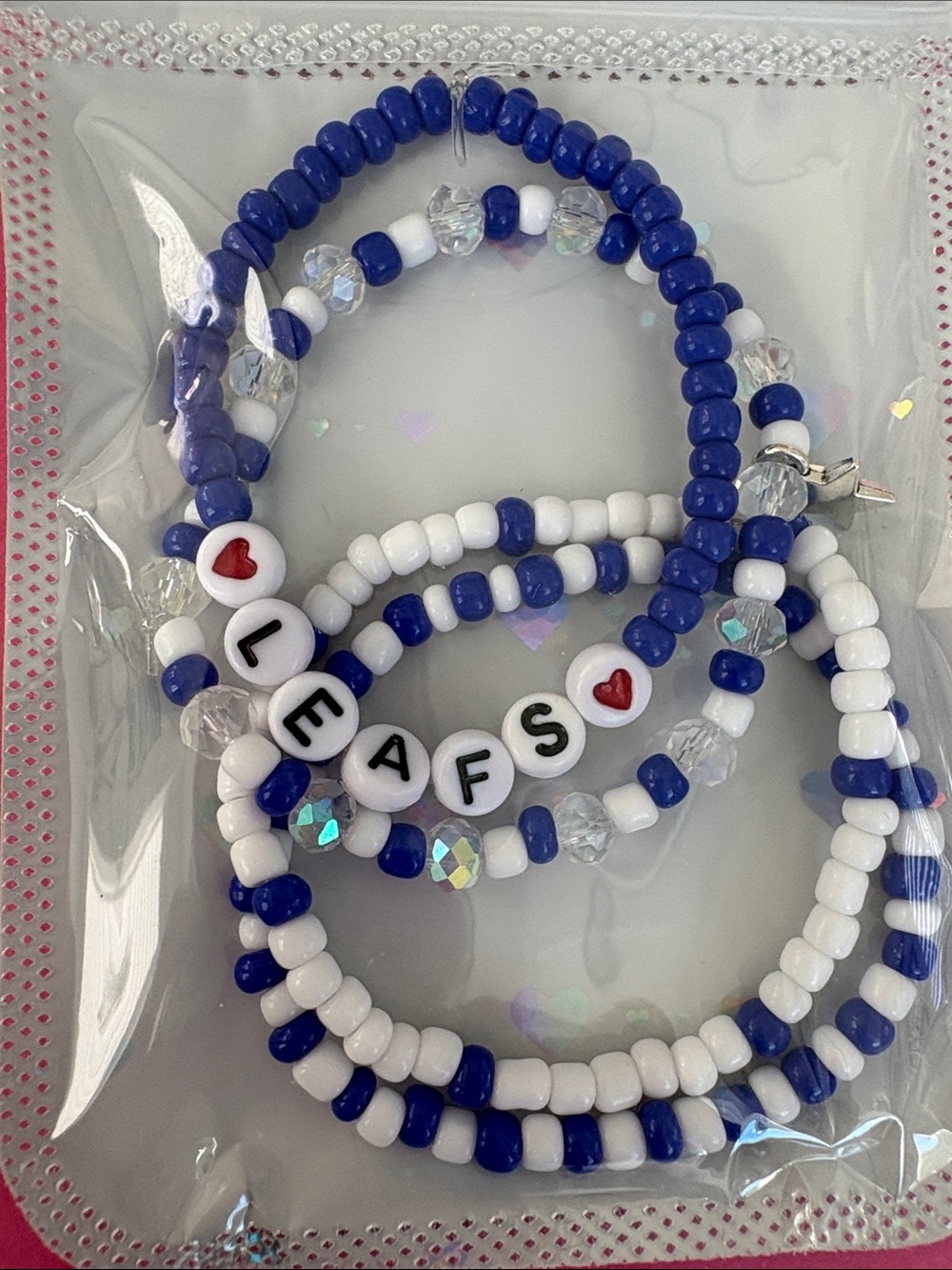 Blue & White Beaded Name Bracelet - Personalized LEAFS Style